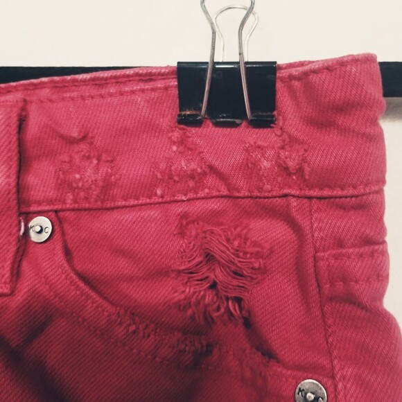 KanCan Womens XS Distressed Red Denim Shorts 3" Inseam - Picture 4 of 9